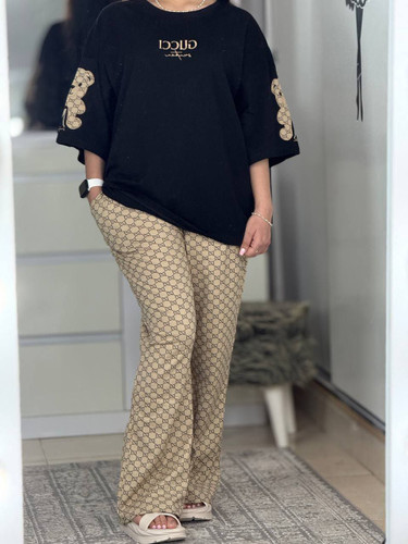 تصویر ست تیشرت و شلوار مدل گوچی . ست راحتی . ست خونگی کد 12 - ترمه شاپ