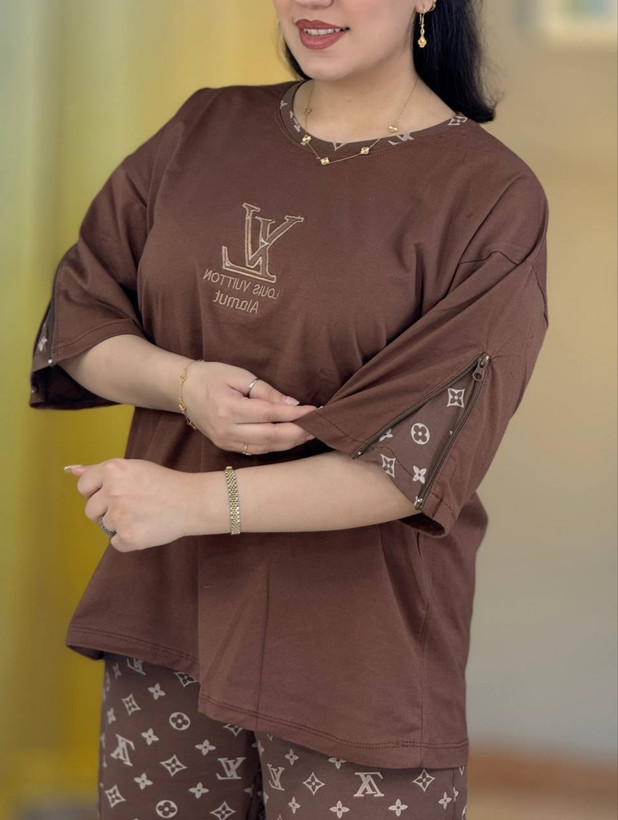 ست دمپا زیپ ال وی قهوه ای