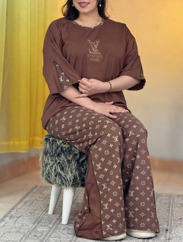 ست دمپا زیپ ال وی قهوه ای